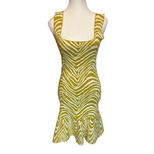 Marie Oliver | Marlowe Animal Print Chartreuse/Cream Knit Dress | 4